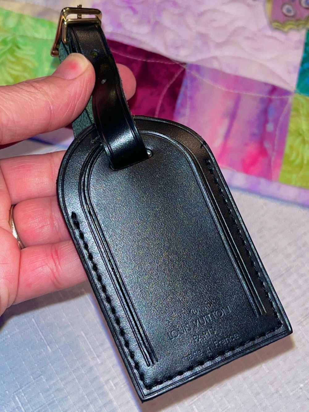 Louis Vuitton LV Black Calfskin Leather Luggage Tag - Brass Hardware WITH DUSTY - Picture 3 of 14